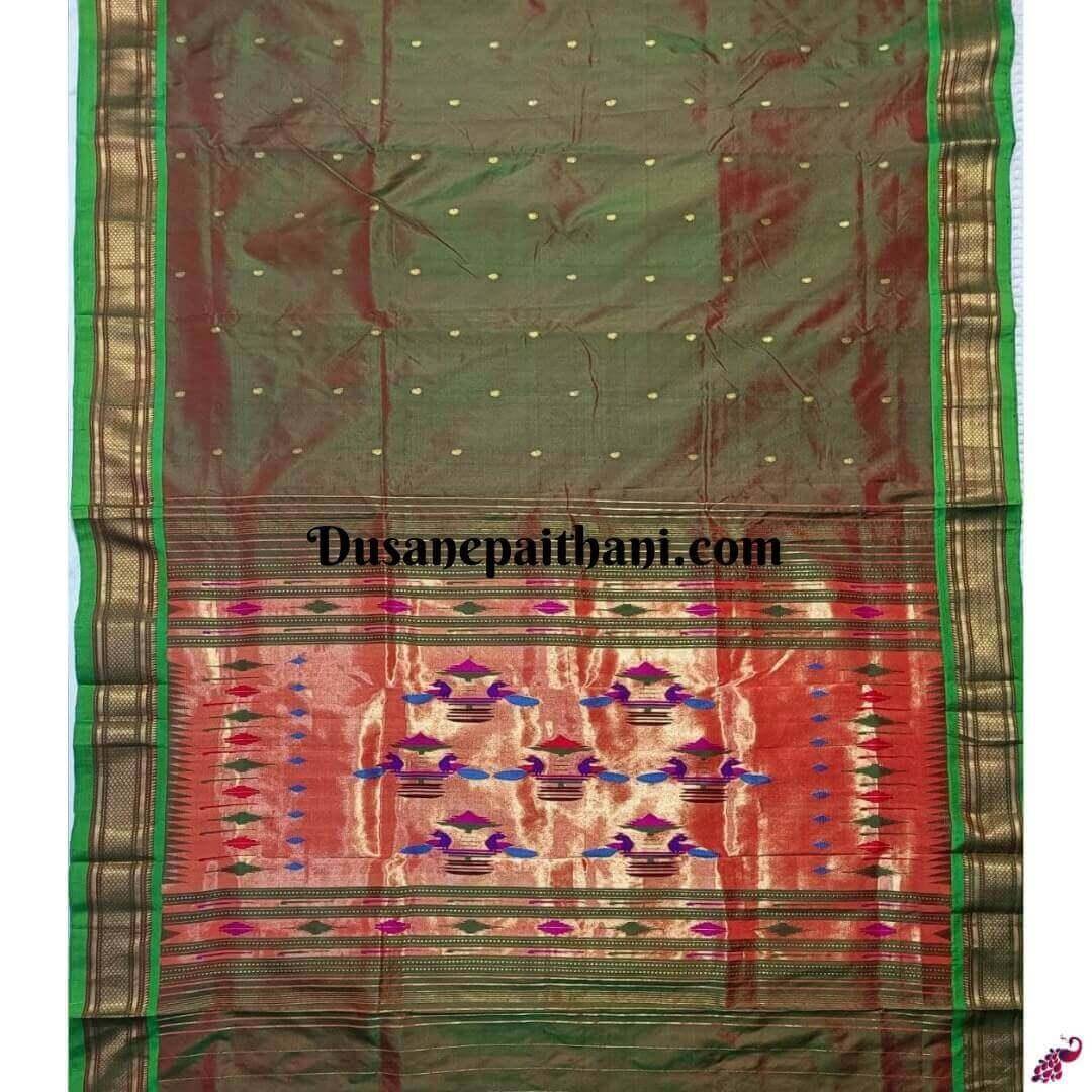 Dual Tone Green Pure Silk Handloom Paithani - Pure Silk Paithani - Just Rs. 12499! Shop now at Paithanistore