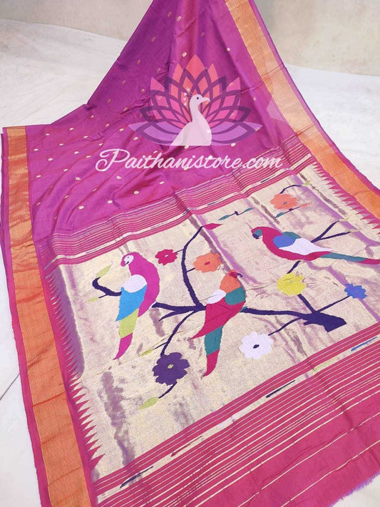 Elegant Cotton Paithani Saree in Traditional Marathi Design
