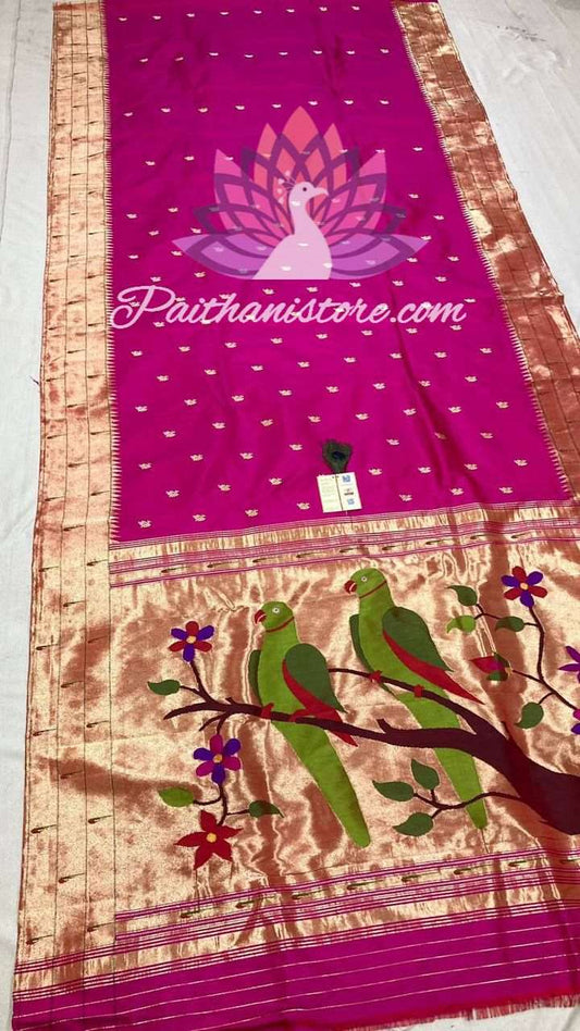 Handloom Paithani Pure Silk Parrot Design Muniya Border Saree