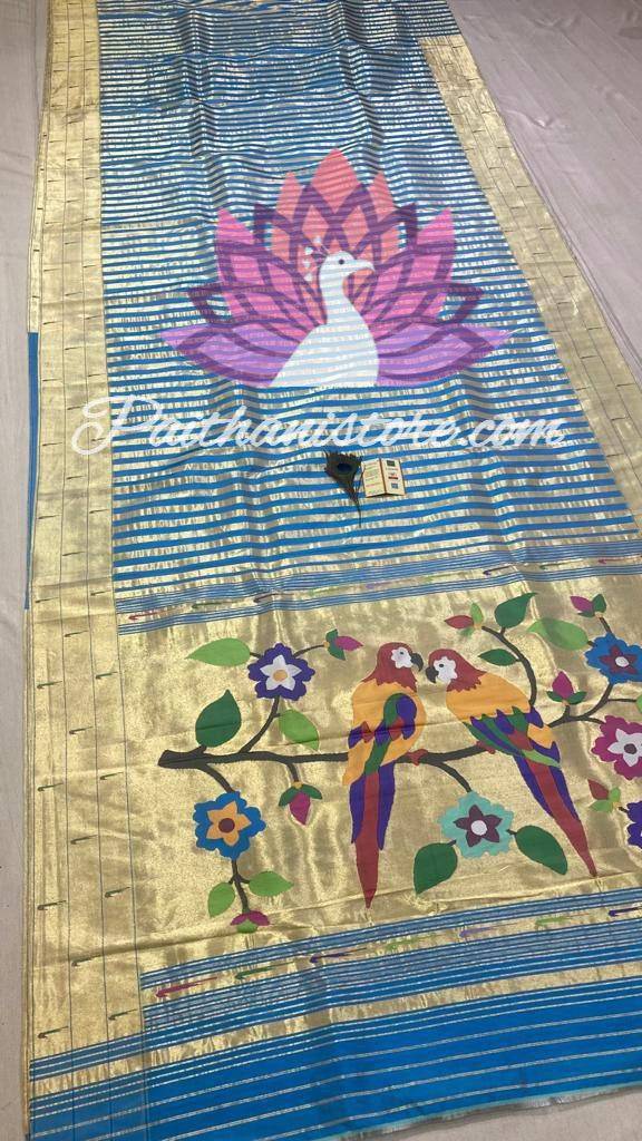 Handloom Paithani Pure Silk Parrot Design Muniya Border Saree