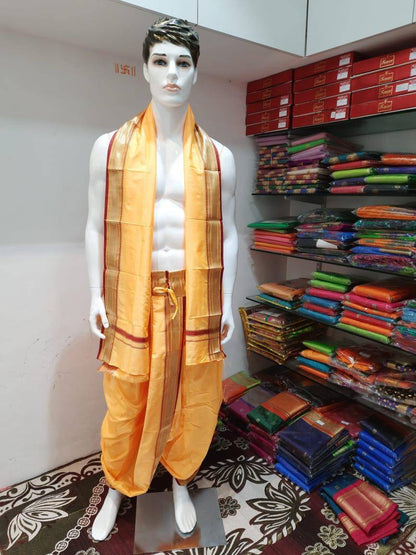 Light Yellow Men Dhoti For Wedding