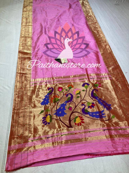 Muniya Border Yellow Triple Peacock Motif Paithani Saree