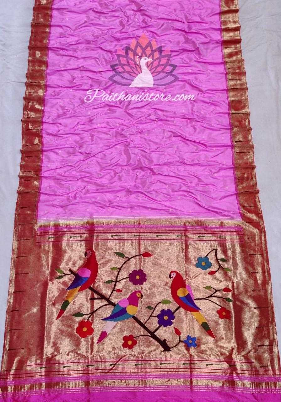 Muniya Paithani Silk Saree - Pure Zari Border