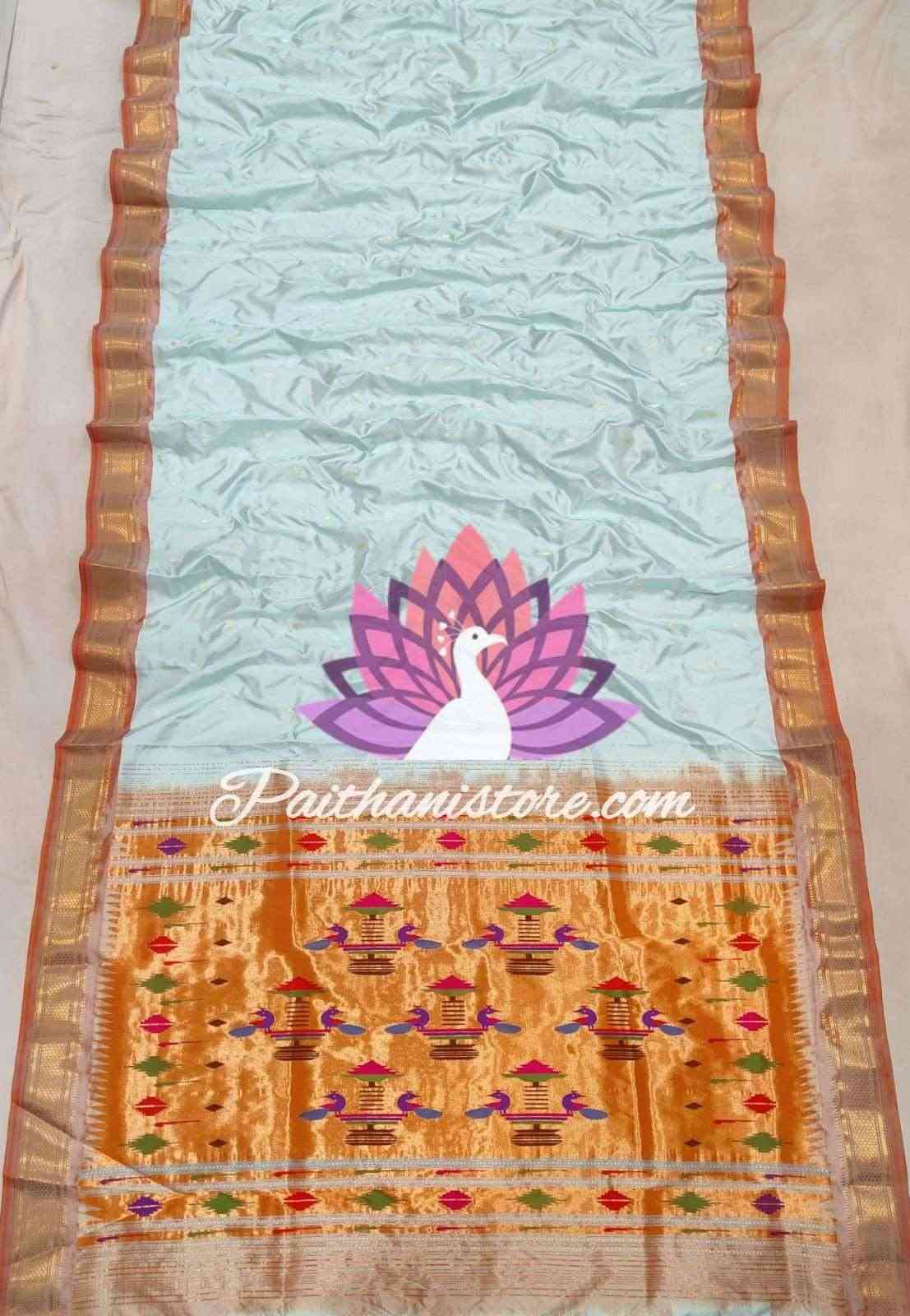 Pastel Blue Pure Silk Handloom Paithani