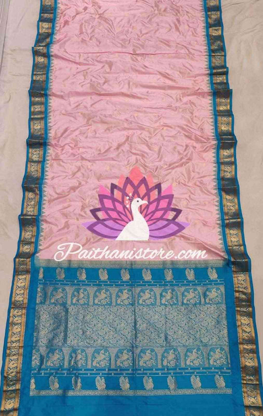 Pastel Pink Color Pure Silk Gadwal Paithani