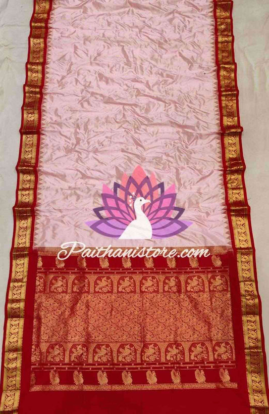 Pastel Pink Gadwal Paithani Silk Saree