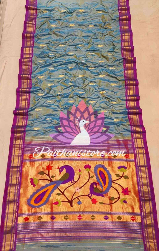 Pure Silk Paithani Peacock Designed Woven Pallu Saree