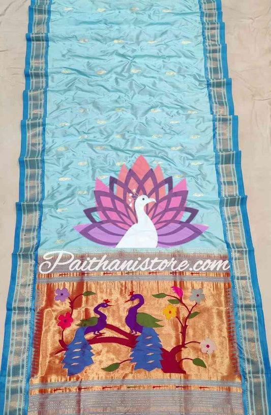 Pure Silk Yeola Handloom Black Paithani Weave With Golden Border And Peacock Pallu