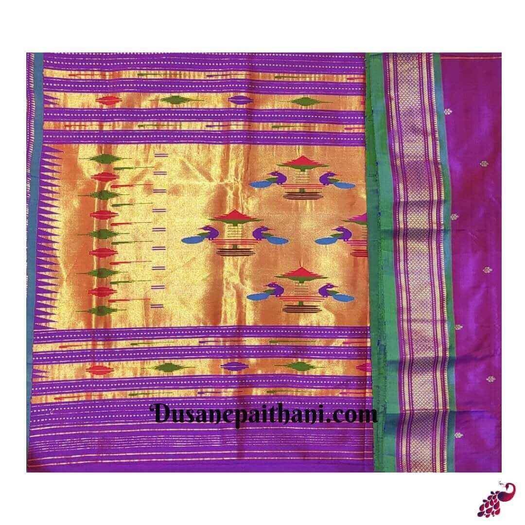 Purple Pure Silk Handloom Double Pallu Paithani Saree