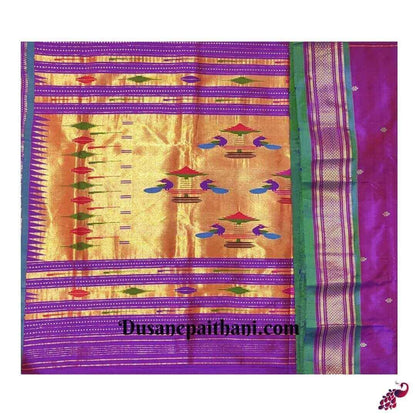 Purple Pure Silk Handloom Double Pallu Paithani Saree