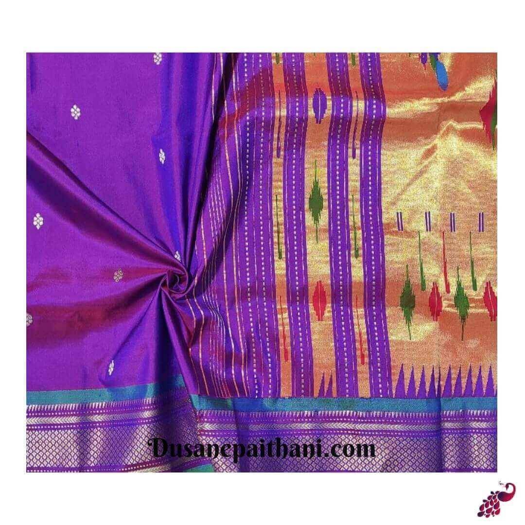 Purple Pure Silk Handloom Double Pallu Paithani Saree