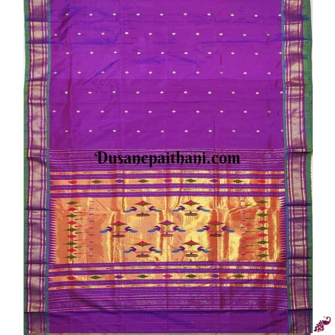 Purple Pure Silk Handloom Double Pallu Paithani Saree