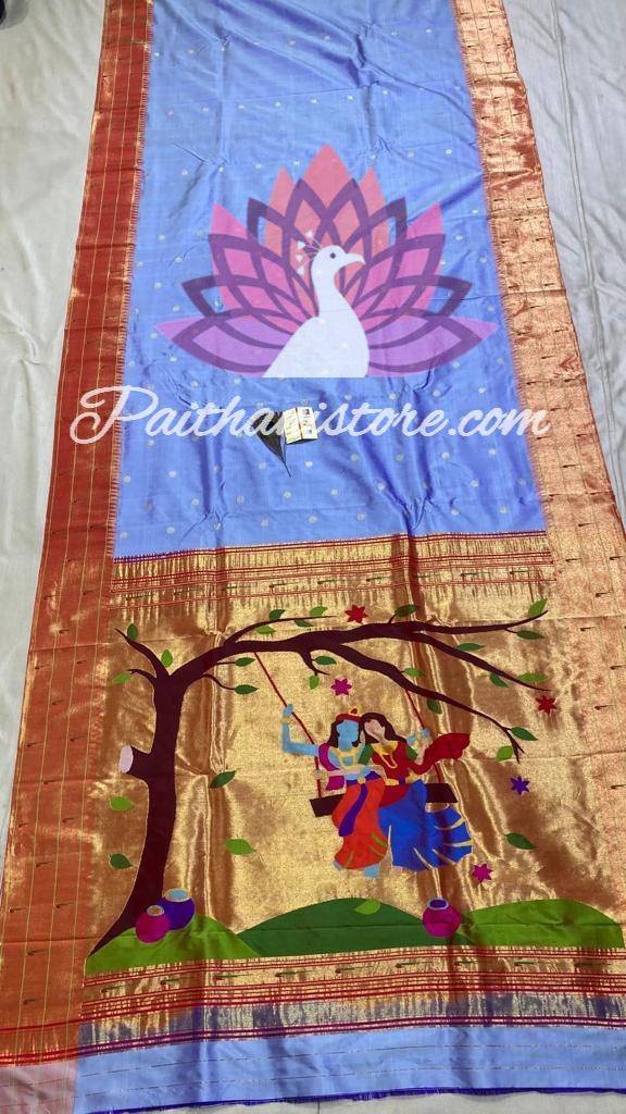 Radha Krishna Pallu Pure Silk Muniya Paithani