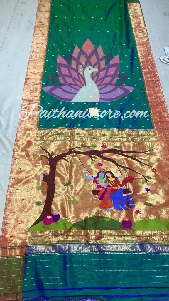 Radha Krishna Pallu Pure Silk Muniya Paithani