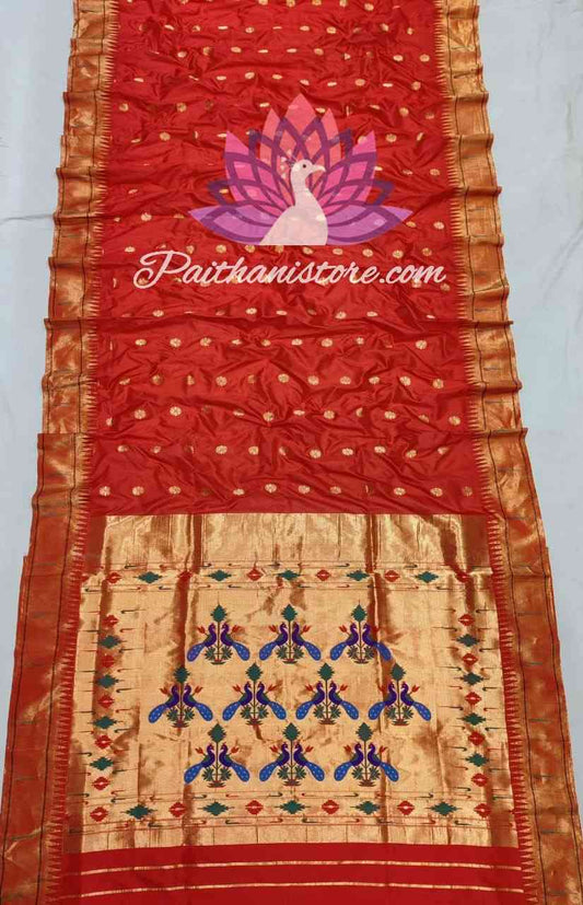 Red Single Muniya Paithani Saree