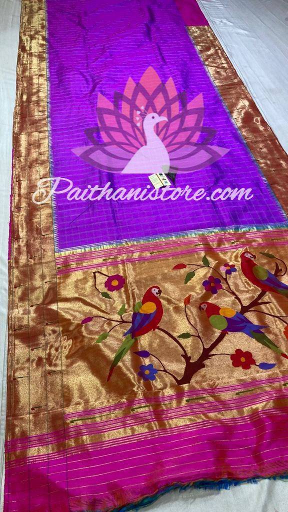 Triple Muniya Border Handloom Pure Silk Paithani