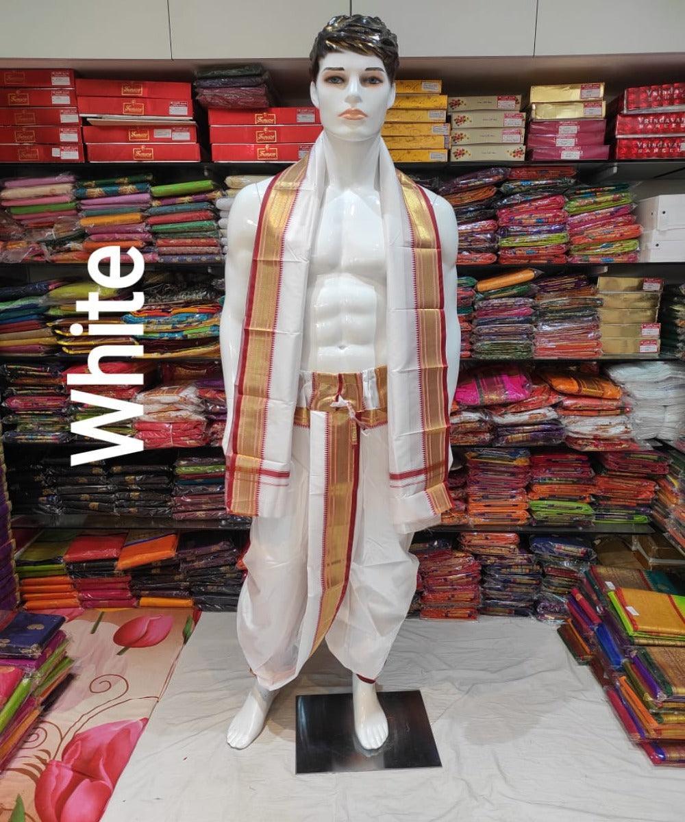 White Men Dhoti For Wedding - Paithanistore