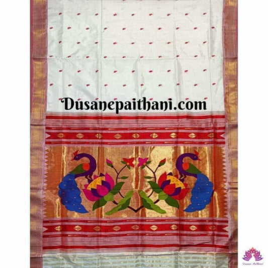 White Pure Silk Handloom Paithani