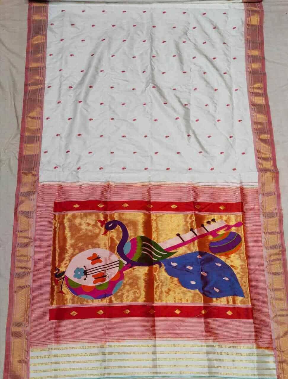 White Pure Silk Handloom Paithani