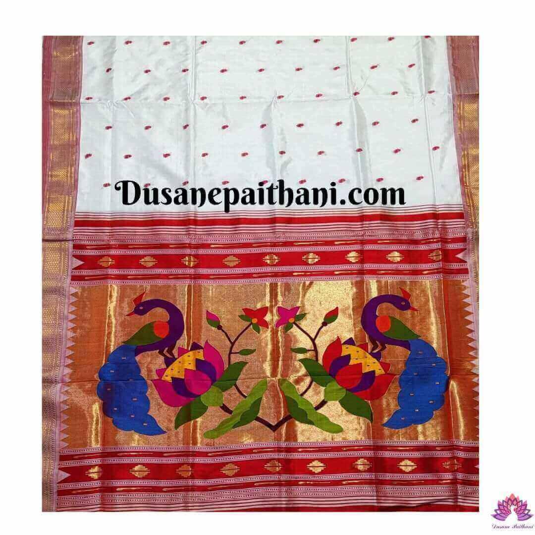 White Pure Silk Handloom Paithani