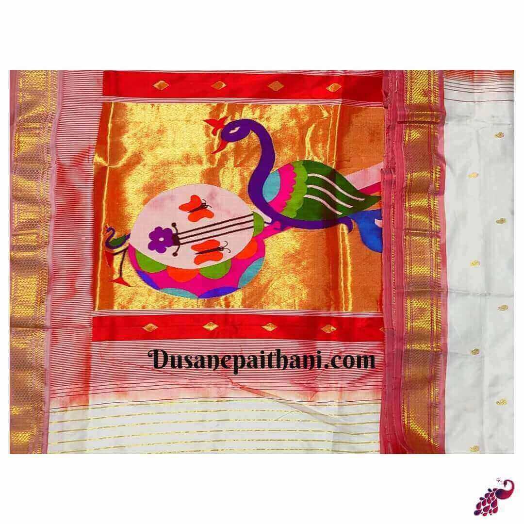 White Pure Silk Handloom Paithani