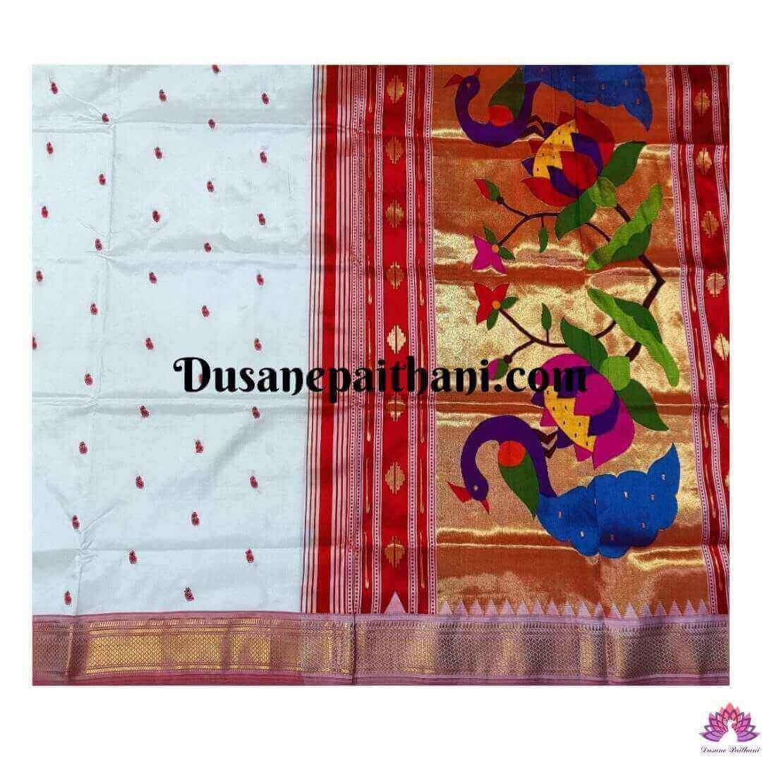 White Pure Silk Handloom Paithani