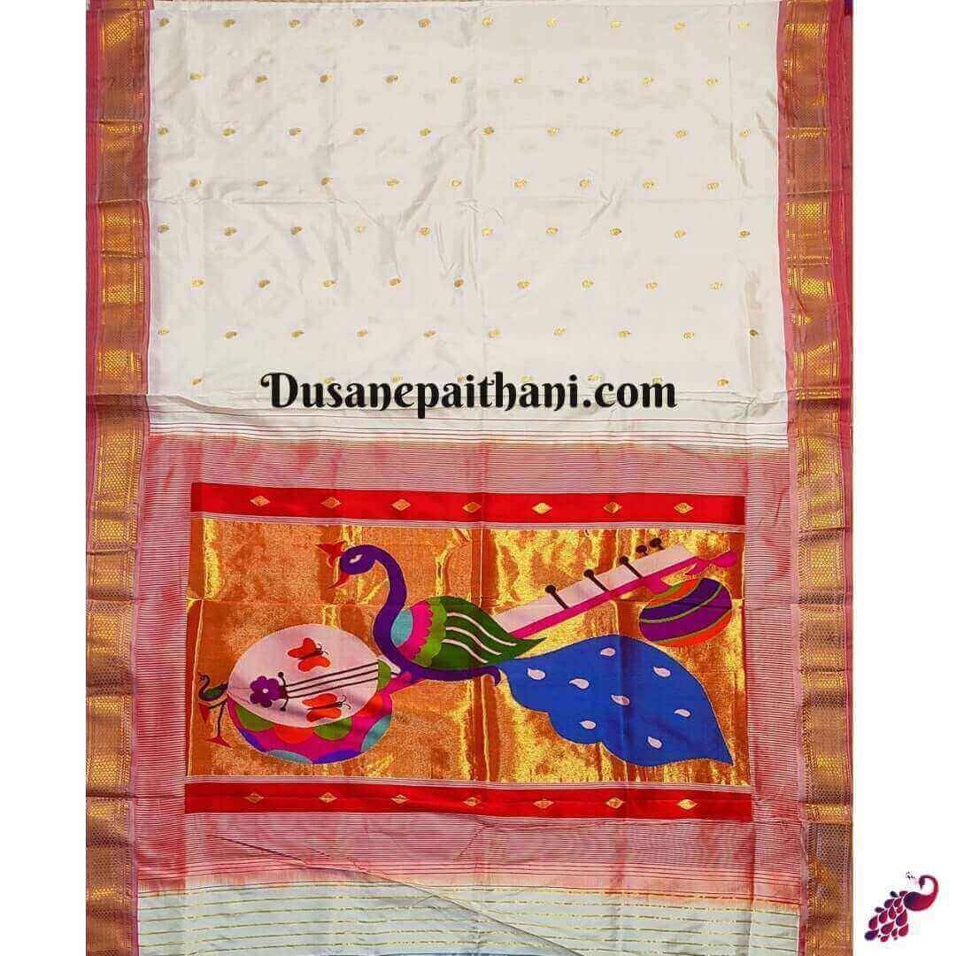 White Pure Silk Handloom Paithani