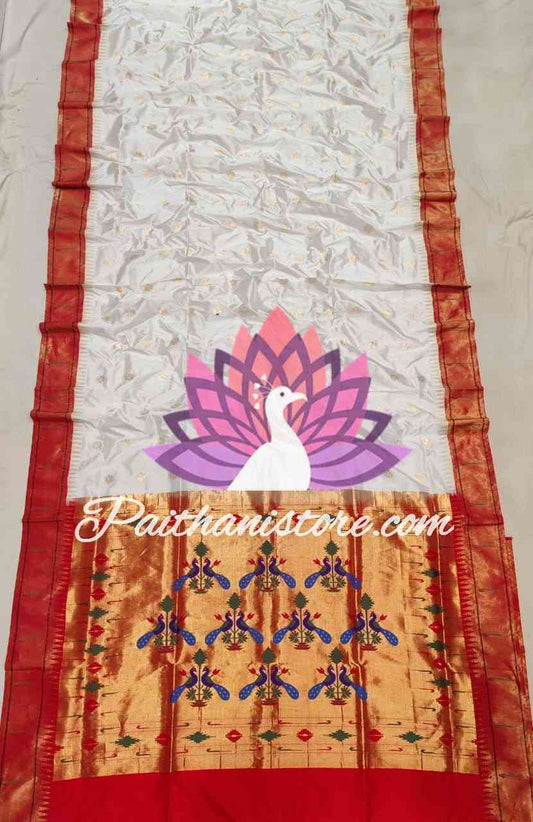 White Single Muniya Paithani Sarees